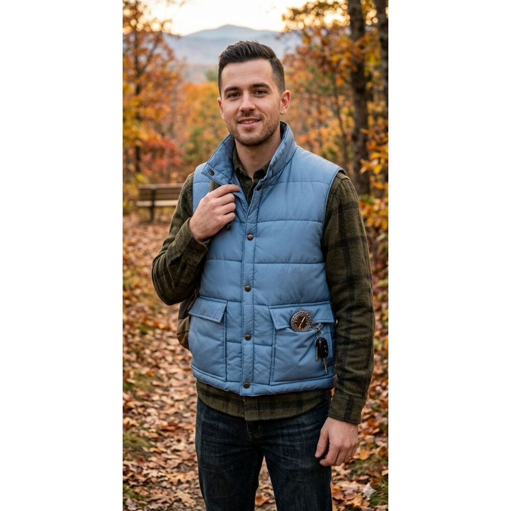 Vintage Blue Sears Mens Store Mens Outerwear Puffer Vest Size XL Tall USA